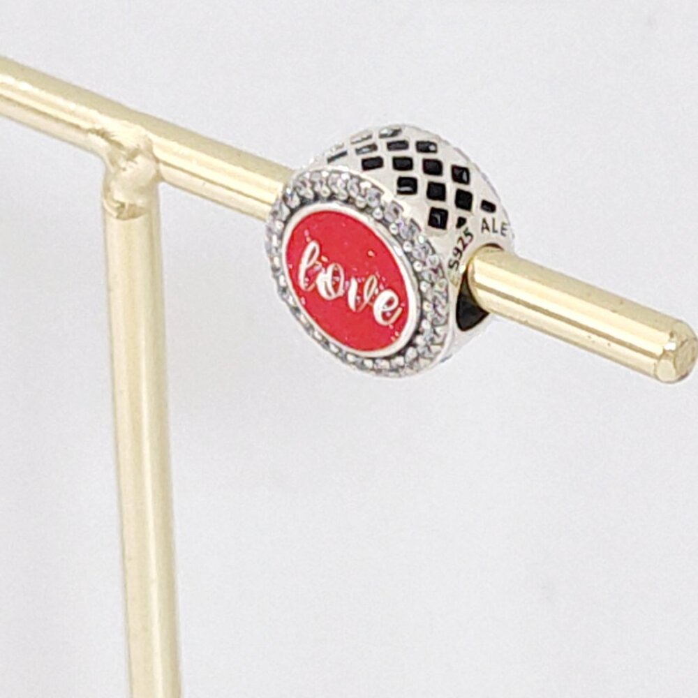 Pandora Aruba Love Glitter Red Bead Charm Bracelet Pendant S925 Silver with box - Picture 5 of 5